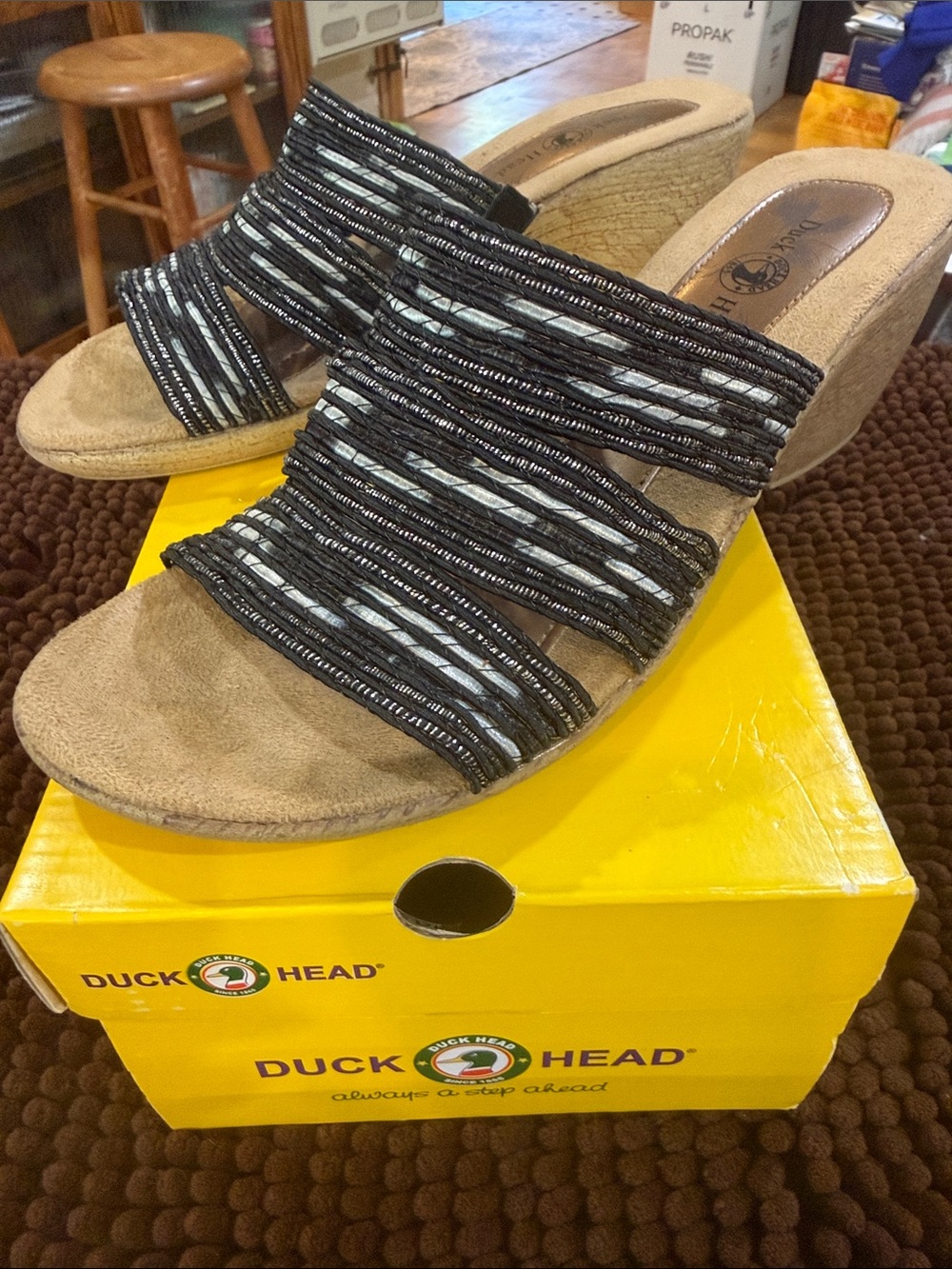 Duck Head Black and Gray Wedge Slide Sandals